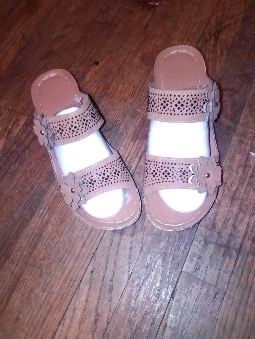 Brown Floral Slide Sandals